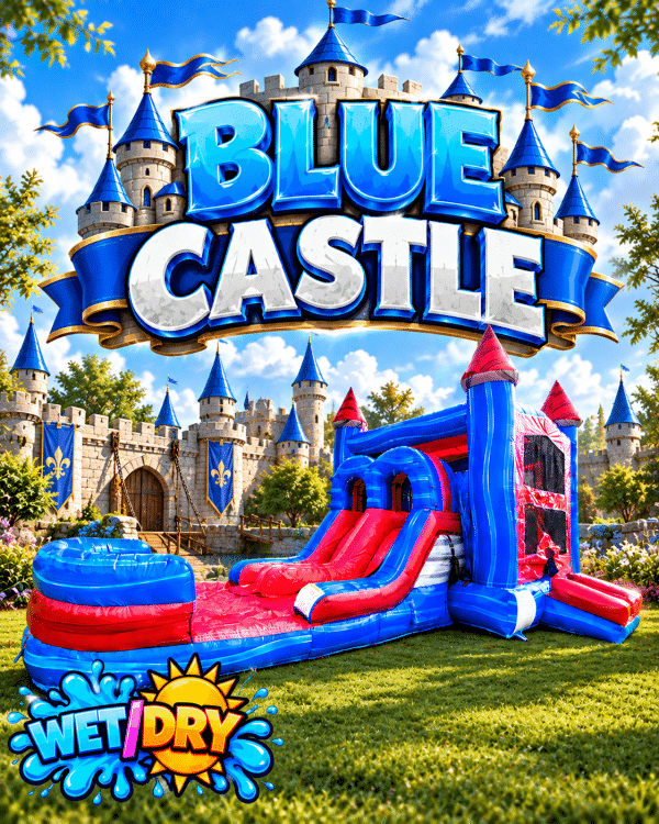 XL Blue Castle - Dual Lane Bounce House w/ Slide